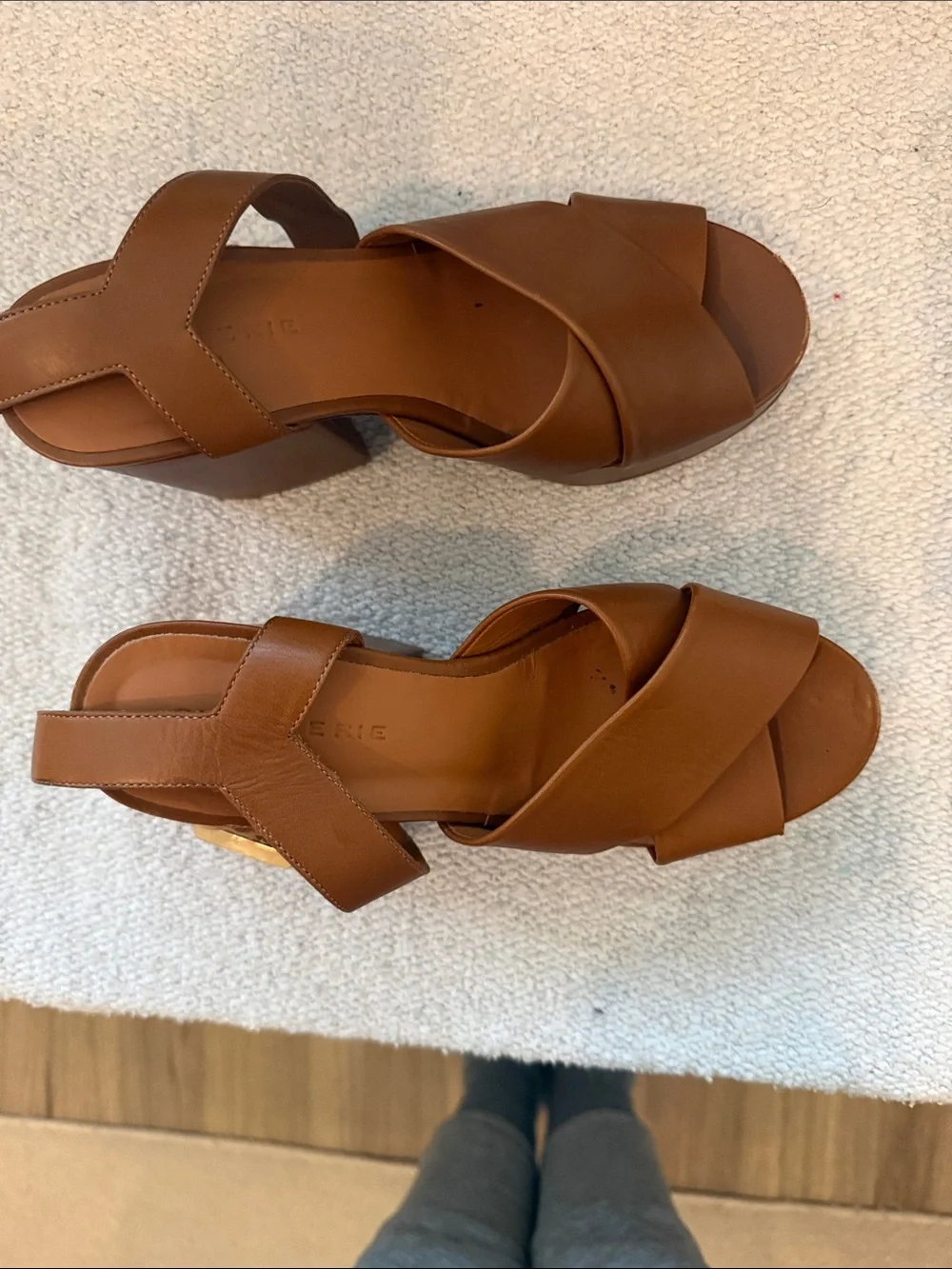 Robert Clergerie Cognac Leather Crisscross Platform Sandals